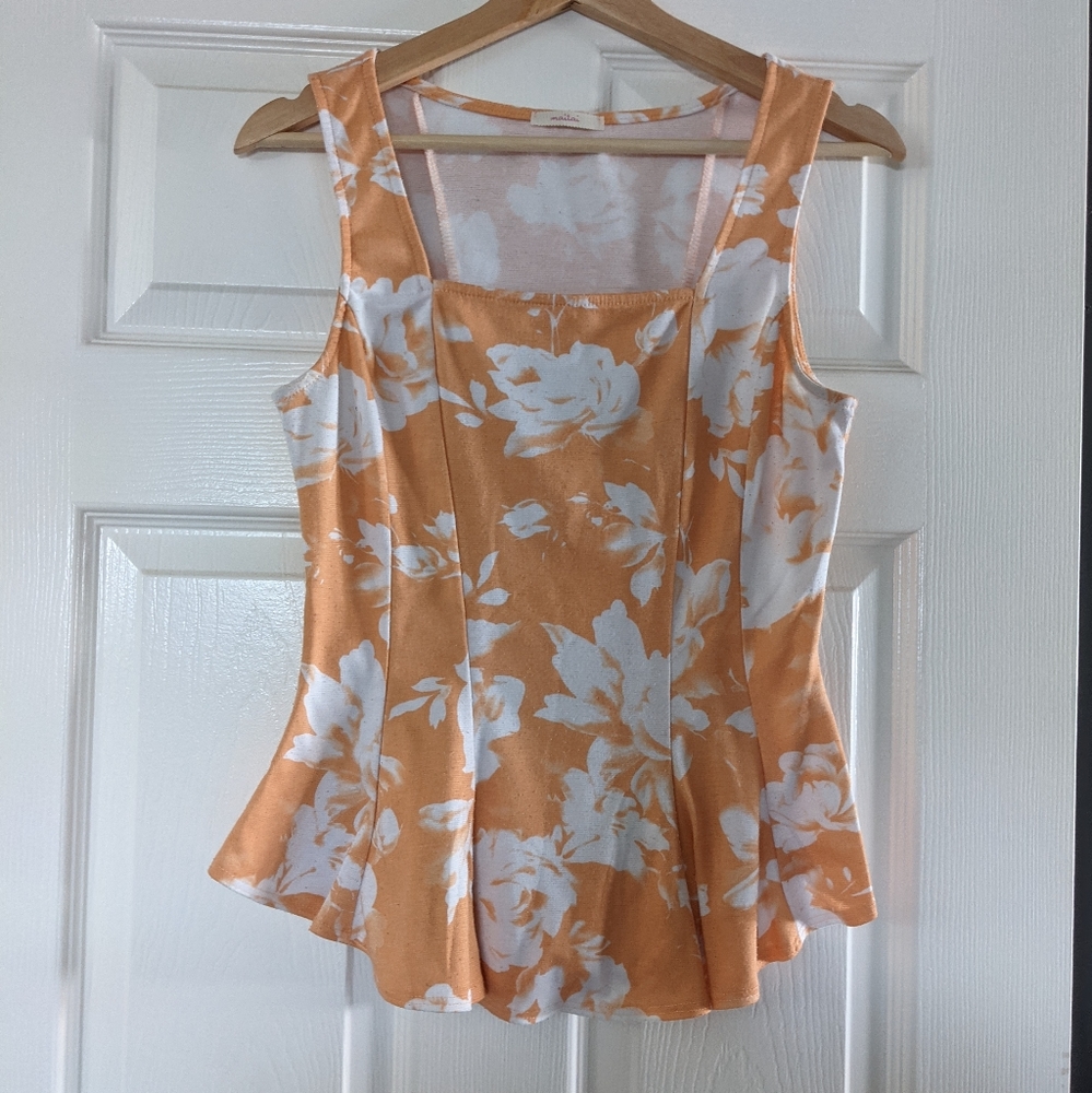 Orange and white blouse, square top, flare